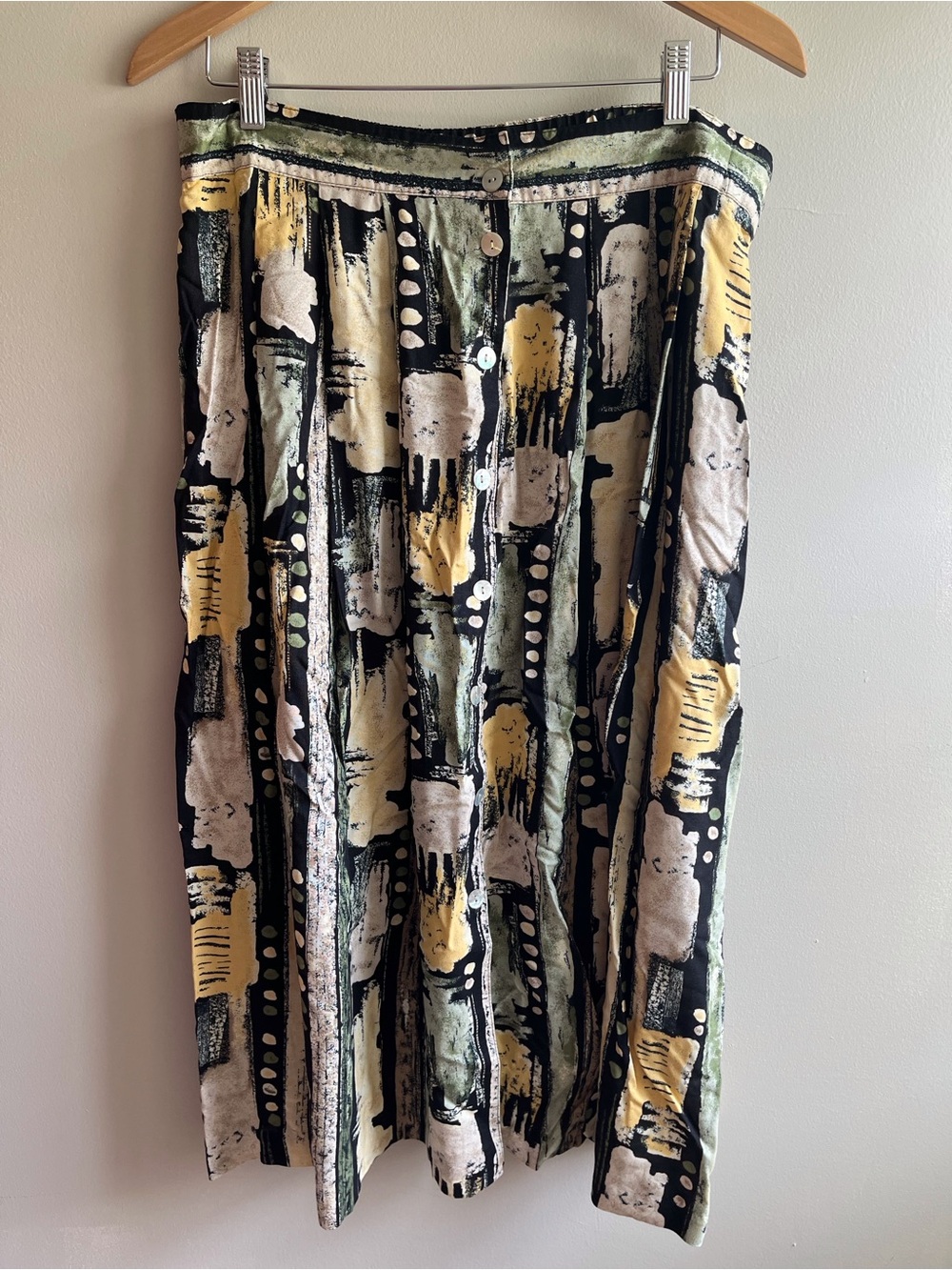 Kathie Lee Collection Abstract Midi Skirt in Black, Yellow & Green